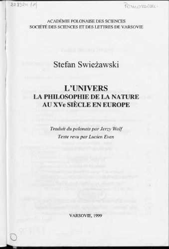 L'unives. La philosophie de la nature au XVe siecle en Europe
