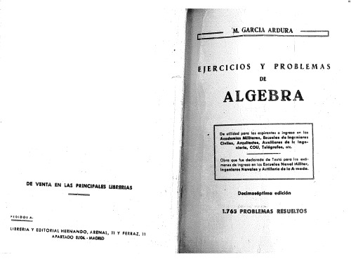 Ejercicios y problemas de álgebra - Ardura