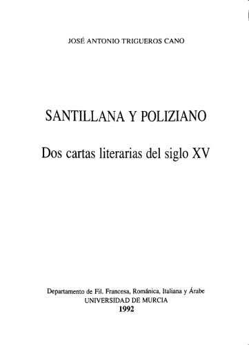 Santillana y Poliziano: : dos cartas literarias del siglo XV