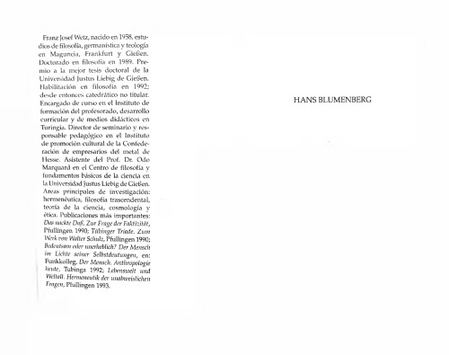 Hans Blumenberg: La modernidad y sus metáforas