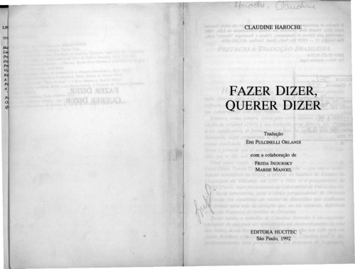 Fazer Dizer, Querer Dizer