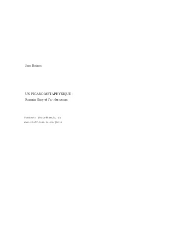 Un Picaro metaphysique: Romain Gary et l'art du roman