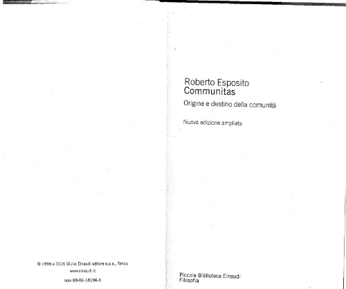 Communitas. Origine e destino della comunità