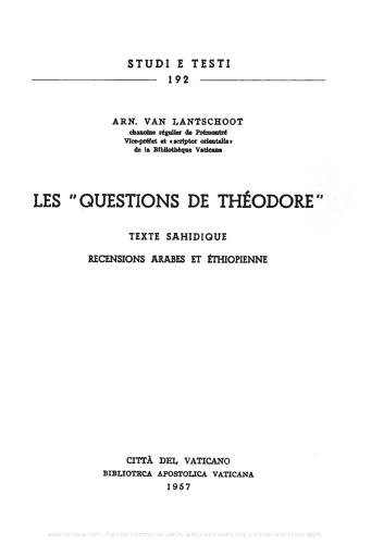 Les Questions de Théodore. Texte Sahidique