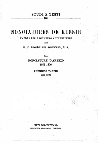 Nonciatures de Russie (rist. anast.). Nonciature d'Arezzo (1802-1804)