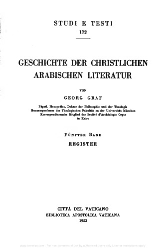Geschichte der christlichen arabischen Literatur. Register