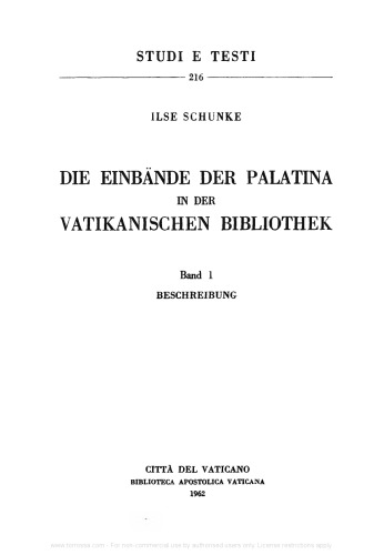 Die einbände der Palatina in der Vatikanischen Bibliothek