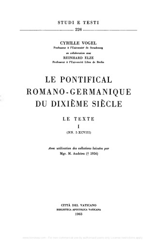 Le pontifical romano-germanique du dixième siècle