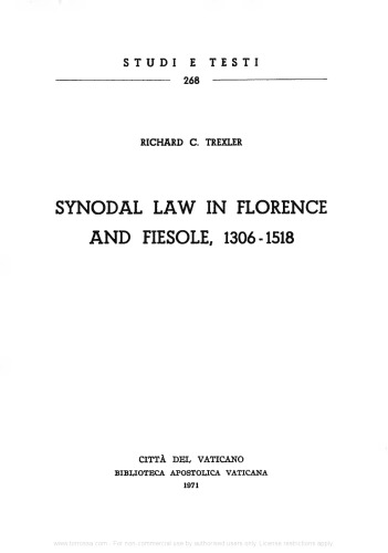 Synodal law in Florence and Fiesole. 1306-1518