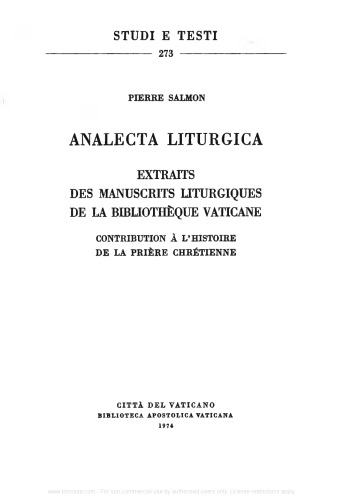 Analecta liturgica. Extraits des manuscrits liturgiques de la Bibliotèque Vaticane