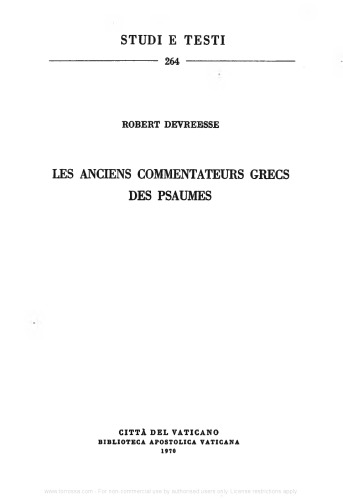 Les anciens commentateurs grecs des psaumes