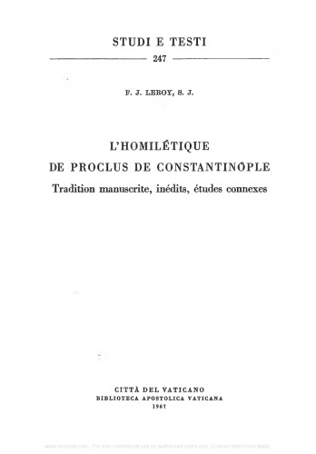 L'homilétique de Proclus de Constantinople