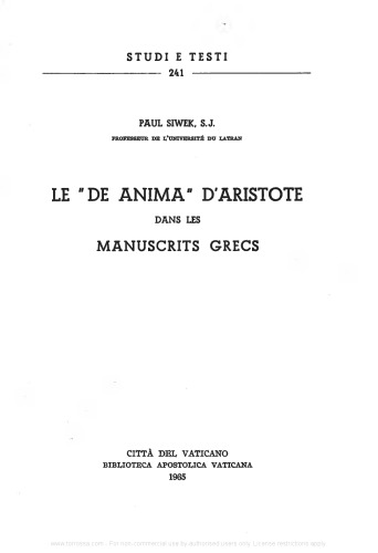 Le De anima d'Aristote dans les manuscrits grecs