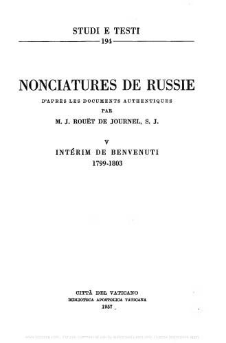 Nonciatures de Russie (rist. anast.). Intérim de Benvenuti (1799-1803)