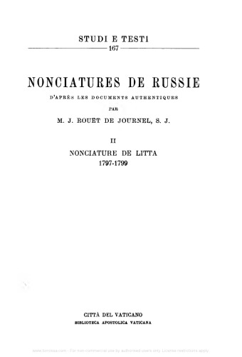 Nonciatures de Russie (rist. anast.). Nonciature de Litta (1797-1799)