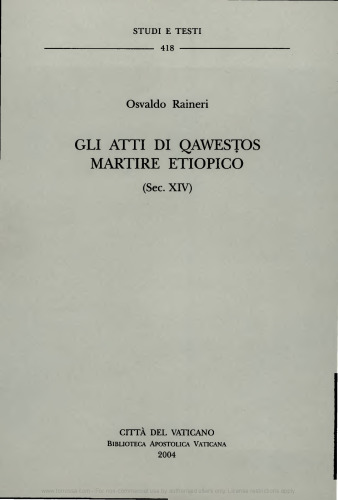 Gli atti di Qawestos martire etiopico (sec. XIV)