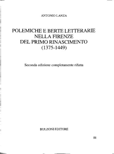 Polemiche e berte letterarie nella Firenze del primo Rinascimento (1375-1449)