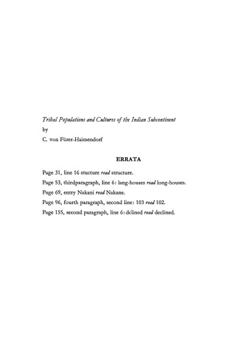 Tribal Populations and Cultures of the Indian Subcontinent
