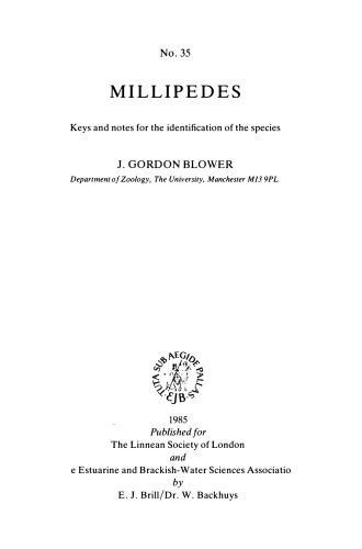 Millipedes. Keys and notes for the identification of the species