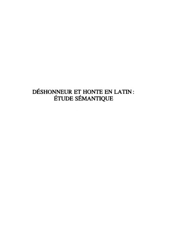 Déshonneur et honte en latin. Étude sémantique