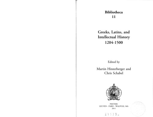 Greeks, Latins, and Intellectual History, 1204-1500