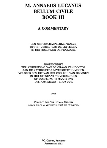 M. Annaeus Lucanus Bellum Civile Book III: A Commentary