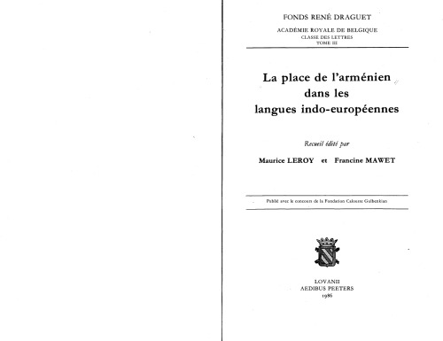 La place de l'arménien dans les langues indo-européennes