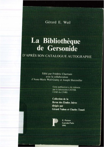 La bibliothèque de Gersonide d’après son catalogue autographe