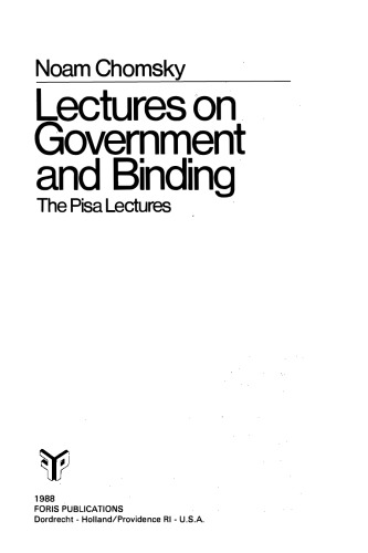 Lectures on government and binding