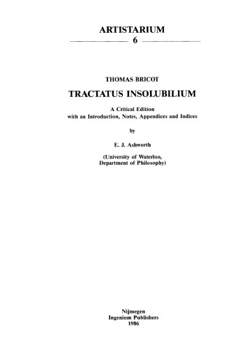 Thomas Bricot: Tractatus insolubilium: A critical edition