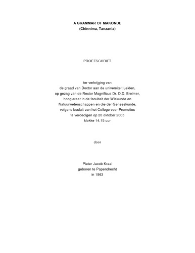 A grammar of Makonde (Chinnima, Tanzania)