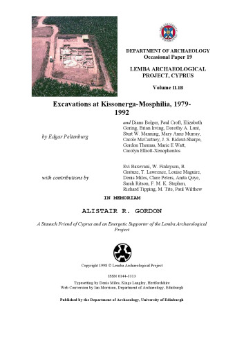 Lemba Archaeological Project: Excavations at Kissonerga-Mosphilia v. 2. 1A (Studies in Mediterranean Archaeology)