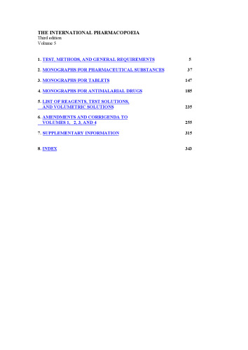 The International Pharmacopoeia, Vol. 5 (Third Edition)