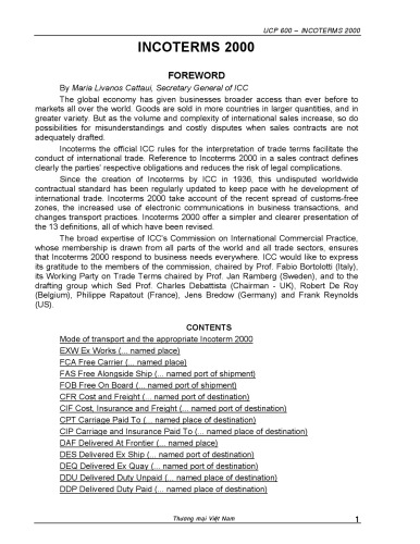 Incoterms 2000: ICC Official Rules for the Interpretation of Trade Terms