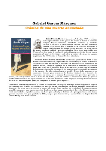 Cronica De Una Muerte Anunciada