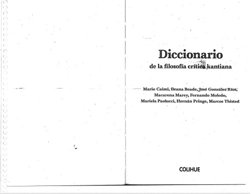 Diccionario de la filosofia critica kantiana