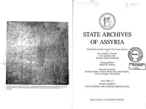 Court Poetry and Literary Miscellanea (State Archives of Assyria, 3)