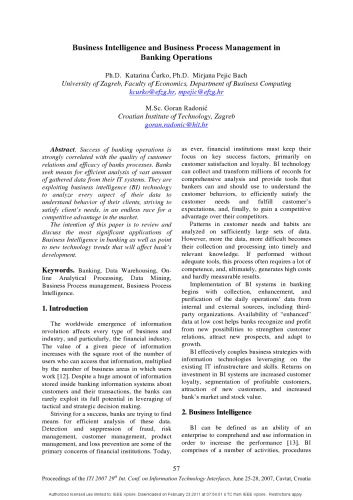 Business Intelligence and Business Process Management in Banking Operations (Proceedings of 29th International Conference Information Technology Interfaces)