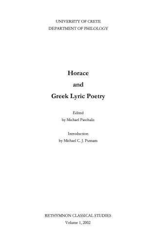 Horace and Greek Lyric Poetry