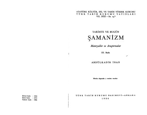 Tarihte ve Bugün Şamanizm: Materyaller ve Araştırmalar