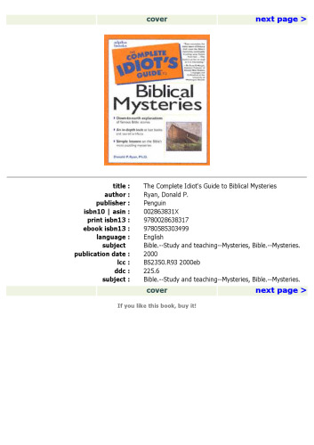 Complete Idiot's Guide to Biblical Mysteries