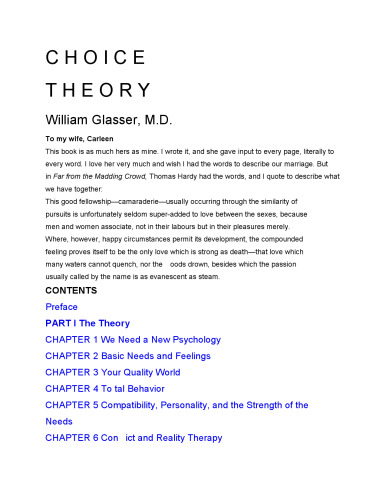 choice theory: a new psychology about personal freedom