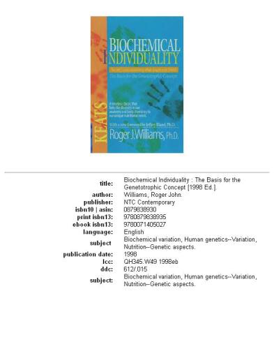 Biochemical Individuality