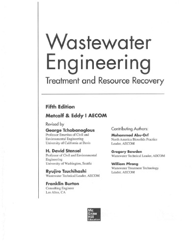 Wastewater Engineering: Treatment and Resource Recovery