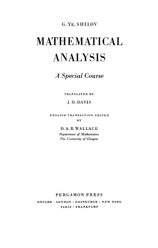 Mathematical Analysis. A Special Course