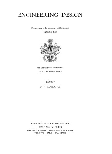 Engineering Design. Papers Given at the University of Nottingham, September, 1964