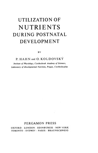 Utilization of Nutrients During Postnatal Development