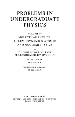 Molecular Physics, Thermodynamics, Atomic and Nuclear Physics. Problems in Undergraduate Physics