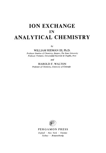 Ion Exchange in Analytical Chemistry