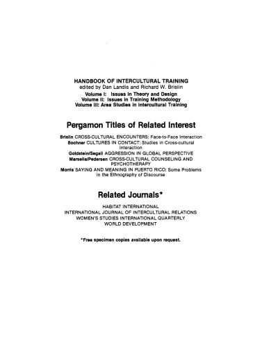 Handbook of Intercultural Training. Issues in Theory and Design
